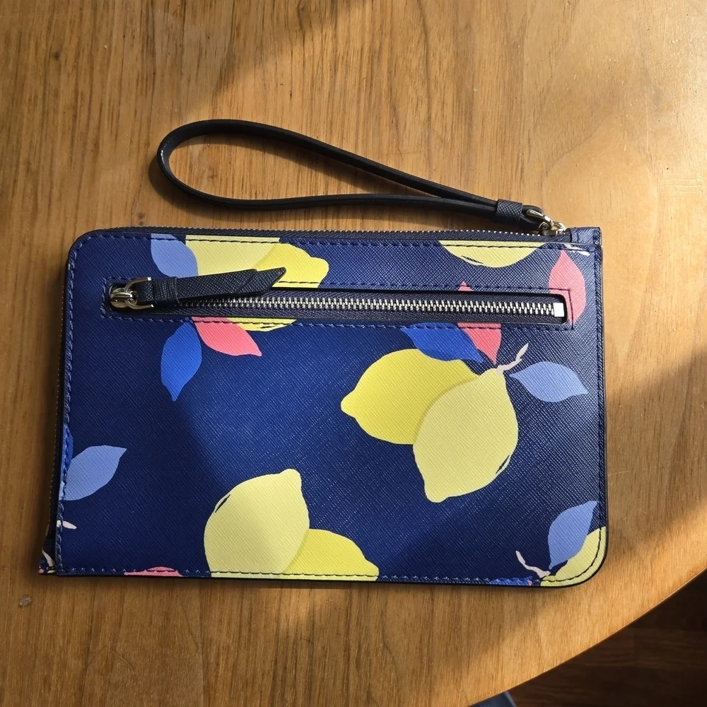 Kate Spade Blue Lemon Print Wristlet